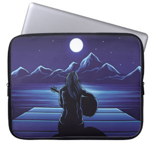 Mädchen, das Gitarre spielt, der Nacht Gitarre,Mäd Laptopschutzhülle