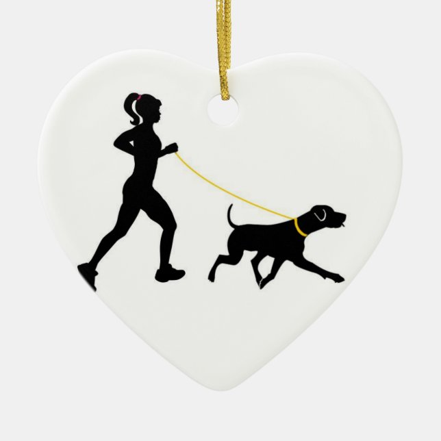 Mädchen, das mit ihrer Hundeverzierung läuft Keramik Ornament (Vorne)