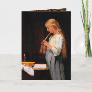 Mädchen, das sich die Haare flicht und studiert, A Karte