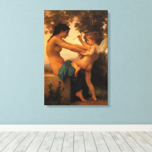 Mädchen, das sich gegen Cupido von Bouguereau vert Leinwanddruck