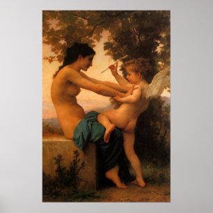 Mädchen, das sich gegen Cupido von Bouguereau vert Poster