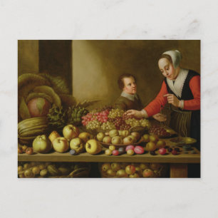 Mädchen, das Trauben verkauft Postkarte