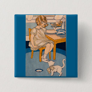 Mädchen der 1920er und ihre kleine weiße Katze Button