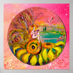 MÄDCHEN DER SONNENBLUMEN Gelb-Rosa-Glitzern Poster