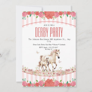 Mädchen Derby Party Einladung Rosa Blumen Pferd Ge