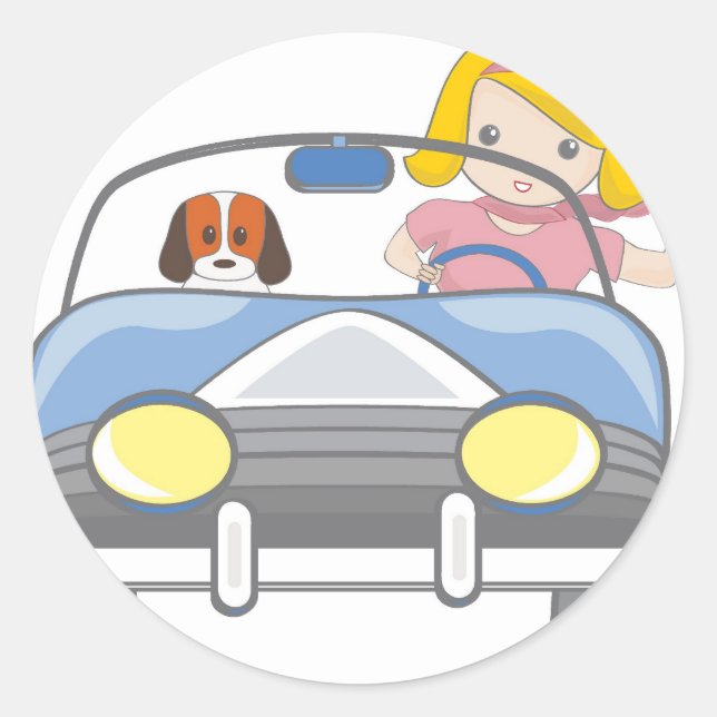 Mädchen, die Auto fahren Runder Aufkleber (Vorderseite)