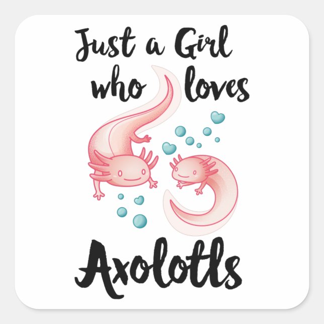 Mädchen, die Axolotls Niedliche Axolotl-Liebe  Quadratischer Aufkleber (Vorderseite)
