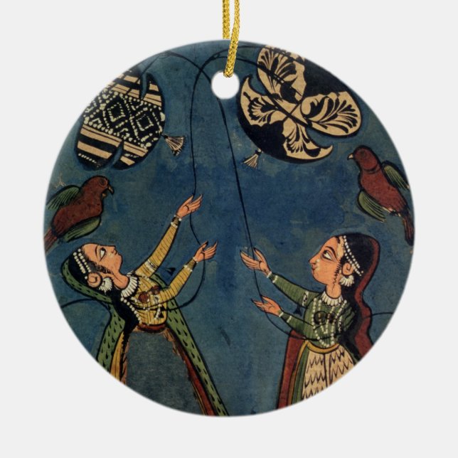 Mädchen, die Drachen, Kulu Volksmalerei, Himachal Keramikornament (Vorne)