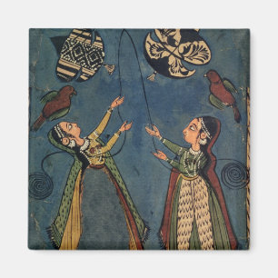 Mädchen, die Drachen, Kulu Volksmalerei, Himachal Magnet