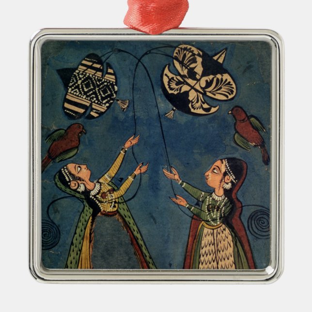 Mädchen, die Drachen, Kulu Volksmalerei, Himachal Silbernes Ornament (Vorne)