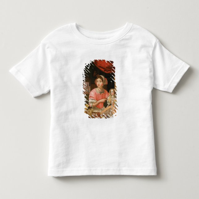 Mädchen, die eine Puppe im Innern halten Kleinkind T-shirt (Vorderseite)