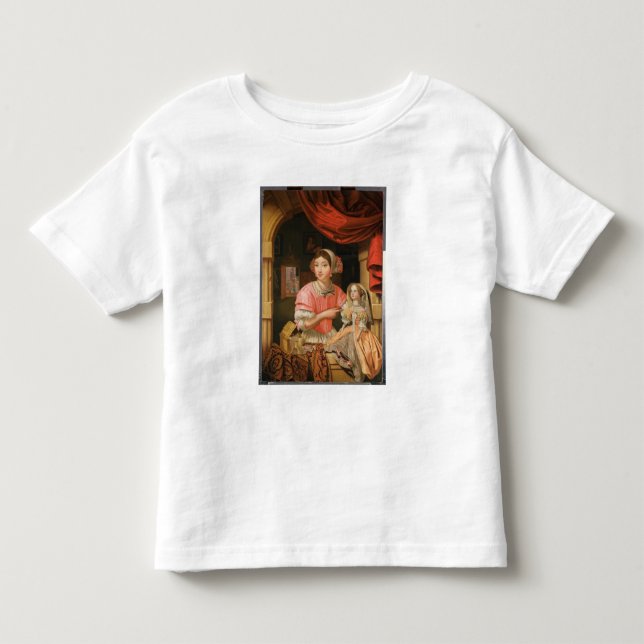 Mädchen, die eine Puppe im Innern halten Kleinkind T-shirt (Vorderseite)
