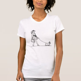 Mädchen, die einen Hund laufen, eine zeichnend Lin T-Shirt