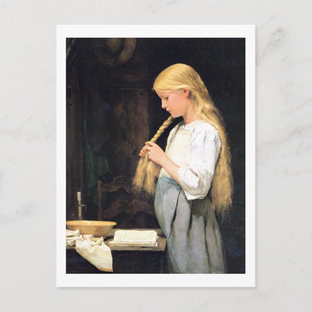Mädchen die Haare flechtend Girl Braiding Postkarte (Vorderseite)