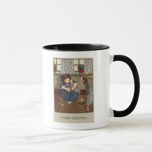 Mädchen, die ihre Schuhe mit Goodies überprüfen Tasse (Rechts)