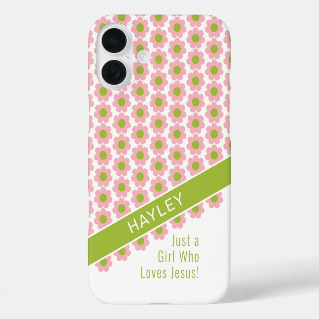 Mädchen, die Jesus Pink Daisy Liebe iPhone 16 Plus Hülle (Rückseite)