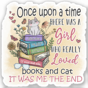 Mädchen, die Lieben Bücher und Katzen Aufkleber