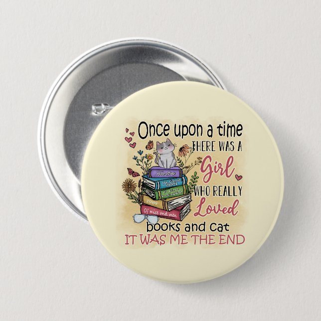 Mädchen, die Lieben Bücher und Katzen Button (Vorne & Hinten)