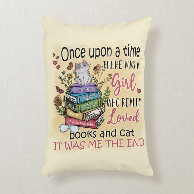 Mädchen, die Lieben Bücher und Katzen Dekokissen (Vorderseite(Vertikal))