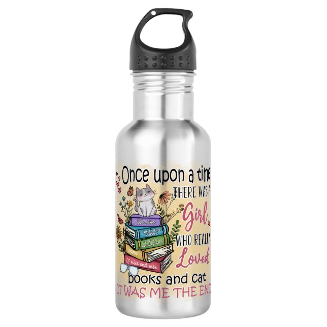 Mädchen, die Lieben Bücher und Katzen Edelstahlflasche (Vorderseite)