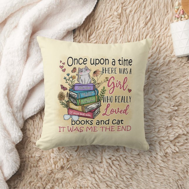 Mädchen, die Lieben Bücher und Katzen Kissen (Decke)
