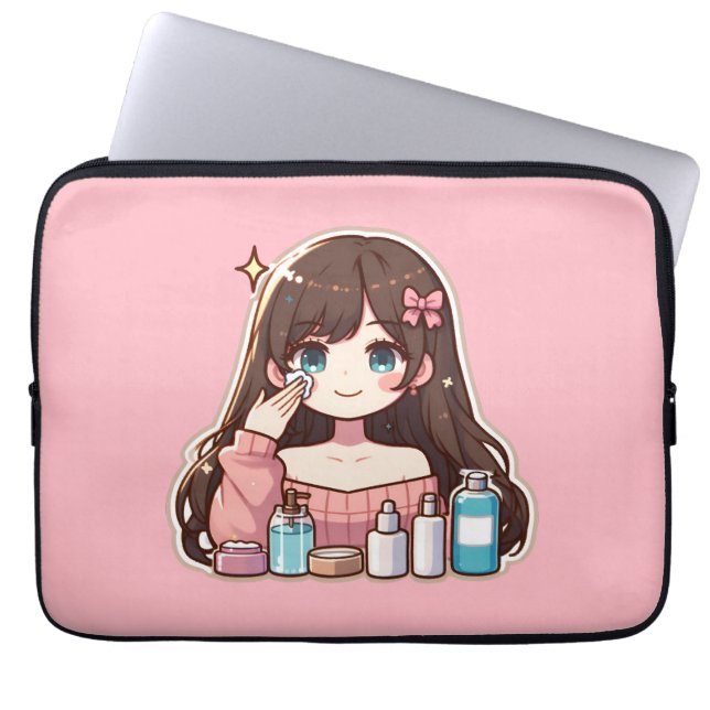 Mädchen, die niedliche Animation anwenden Laptopschutzhülle (Vorderseite)