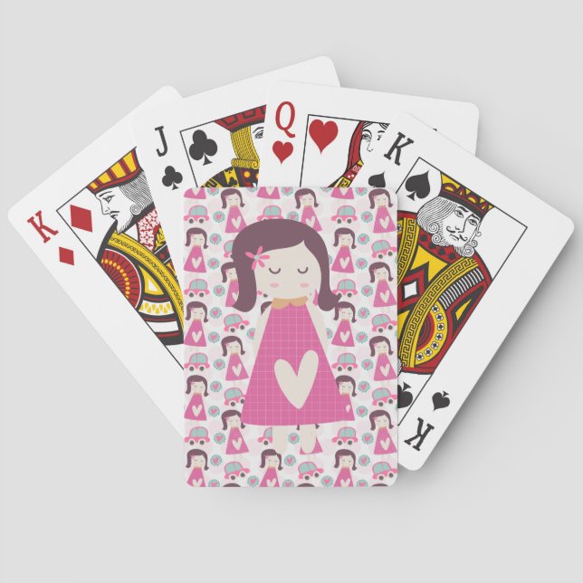 Mädchen, die Orte haben Spielkarten (Rückseite)
