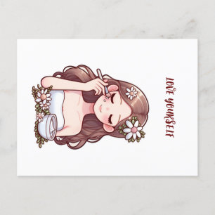 Mädchen, die sich selbst die Liebe der Hautpflege  Postkarte