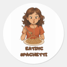 Mädchen, die Spaghetti essen Runder Aufkleber