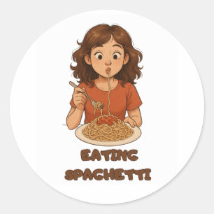 Mädchen, die Spaghetti essen Runder Aufkleber