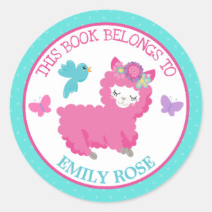 Mädchen Dieses Buch gehört zu Pink Llama Runder Aufkleber