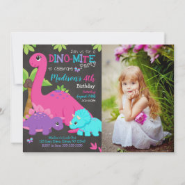 Mädchen Dinosaurier Foto Geburtstagseinladung Dino Einladung