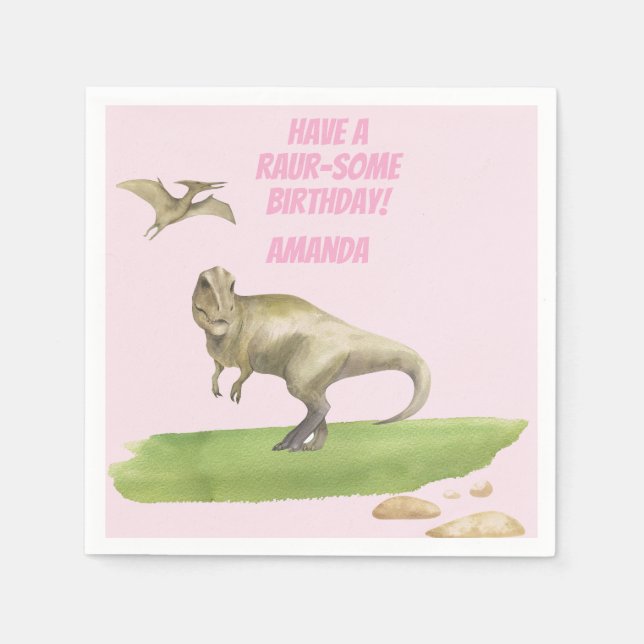 Mädchen Dinosaurier Geburtstag  Serviette (Vorderseite)