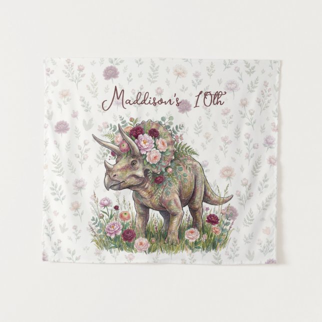 Mädchen Dinosaurier Geburtstag Wandteppich (Vorderseite (Horizontal))