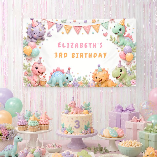 Mädchen Dinosaurier Geburtstagsfeier Banner (Von Creator hochgeladen)