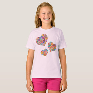 Mädchen Dreifaches Herz Leopard & Pink Funkeln Gra T-Shirt