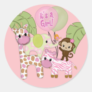 Mädchen-Dschungel-Safari-Babyparty-runder Runder Aufkleber