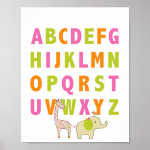 Mädchen Dschungel Tier Alphabet Kinderzimmer Wand  Poster
