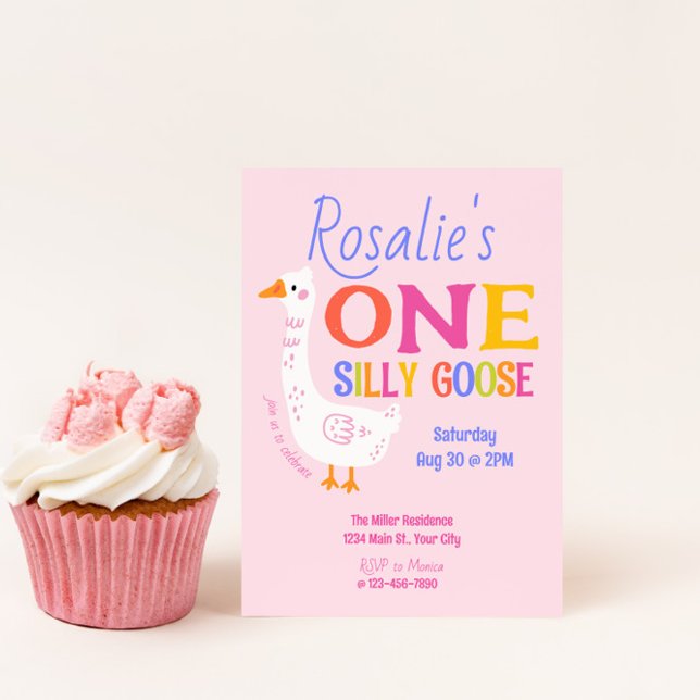 Mädchen Ein Albernes Gänse Sommerkids erster Gebur Einladung (Girls One Silly Goose First Birthday Invite)
