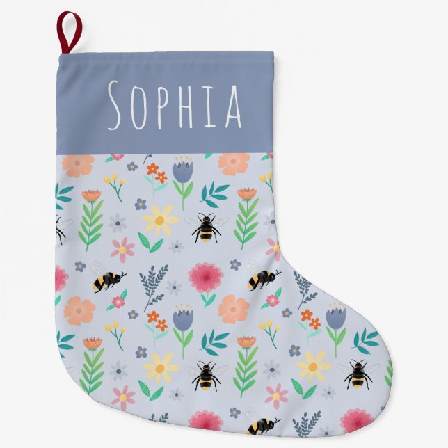 Mädchen Einfache und stilvolle Biene und Blume Großer Weihnachtsstrumpf (Vorderseite)