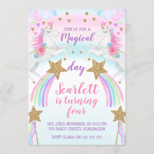 Mädchen Einhorn und Stern-Geburtstags-Einladung Einladung