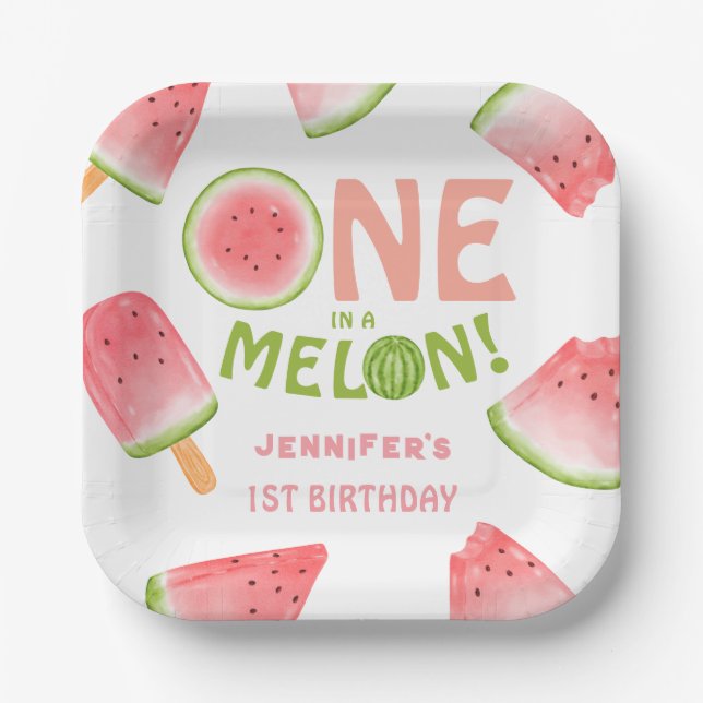 Mädchen eins in einem Melon! Watermelon Birthday P Pappteller (Vorderseite)