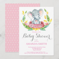 Mädchen-Elefant-Babyparty-Einladungs-Rosa und Grau