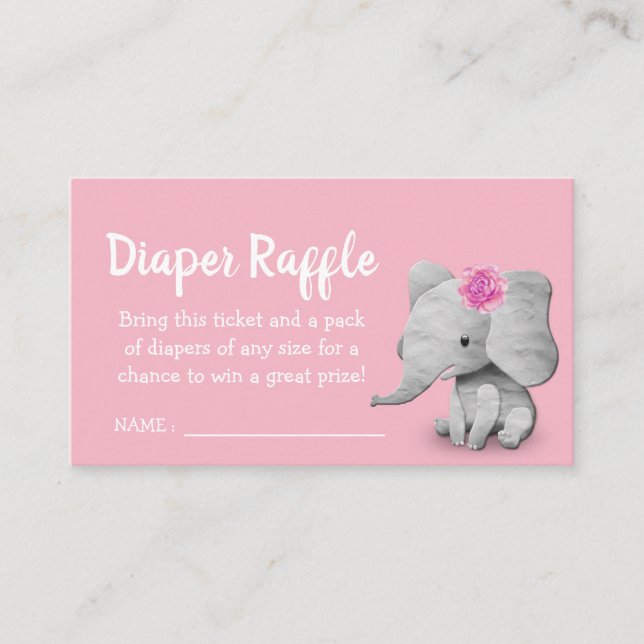 Mädchen-Elefant-Babyparty-Windelraffle-Karte Begleitkarte (Vorderseite)