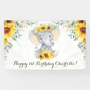 Mädchen Elefant Rustikale Sonnenblumen glücklich Banner