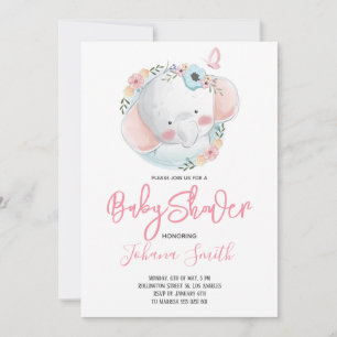 Mädchen-Elefanten-Rosa-Sanfte Babyparty-Einladung Einladung