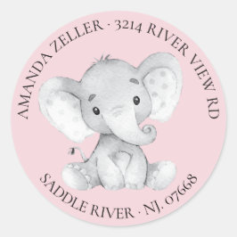 Mädchen Elephant Baby Showadresse Etikett Runder Aufkleber