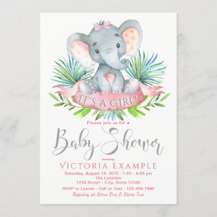 Mädchen Elephant Baby Shower Einladungen