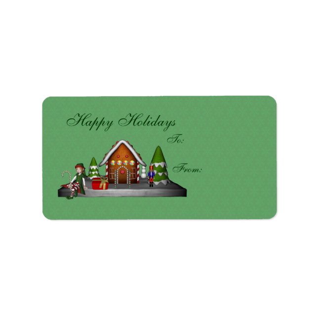 Mädchen-Elf-Lebkuchen-Haus-Feriengeschenk-Umbau Adressaufkleber (Vorne)