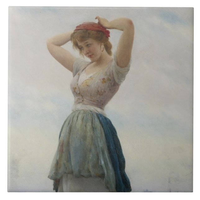 Mädchen entspannen am Strand Fliese (Vorderseite)